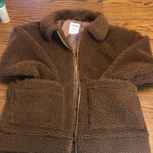 Garage brown sherpa vegan teddy jacket oversized
